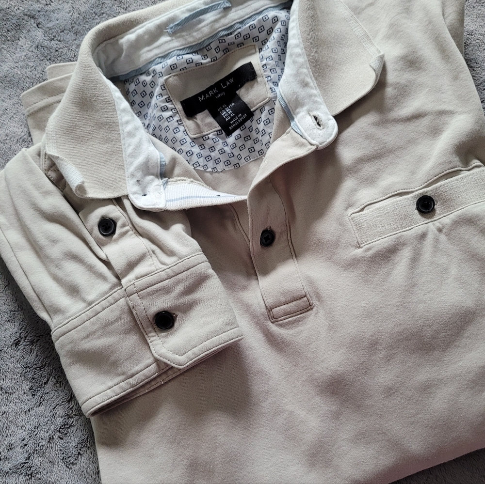 Mens Mark Law Luxury LS Polo Size XL Beige